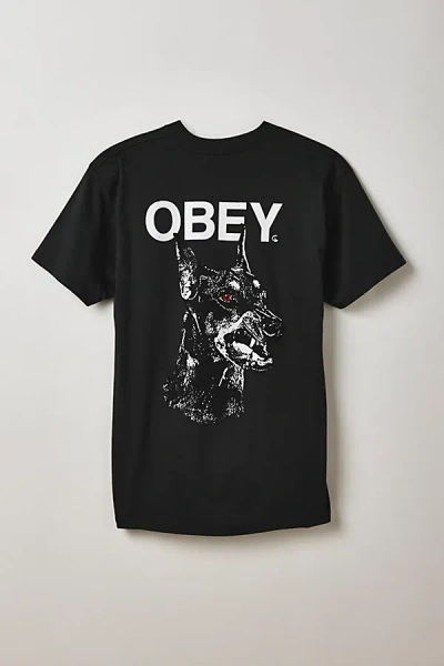 Obey Doberman Graphic Tee In Washed Black, Men's At Urban Outfitters