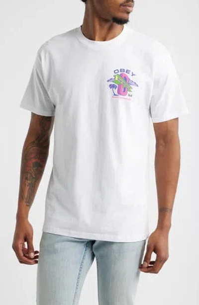 Obey Dream Construction Cotton Graphic T-shirt In White