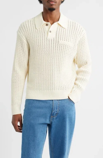 Obey Duane Open Stitch Long Sleeve Polo Sweater In Brown