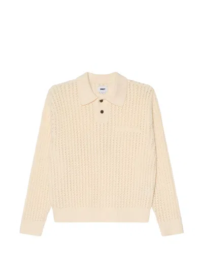 Obey Duane Open-knit Polo Shirt In Gray