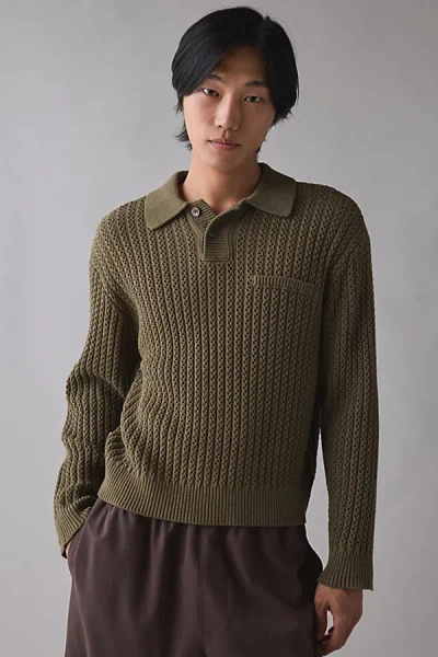 Obey Duane Polo Collar Sweater In Tea Leaf, Men's At Urban Outfitters In Gray