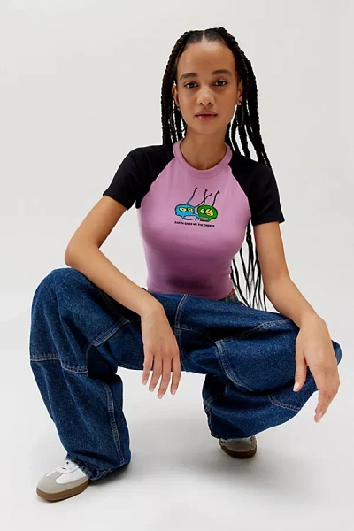 Obey Earth Gives Me The Creeps Stevie Baby Tee In Lavender, Women's At Urban Outfitters