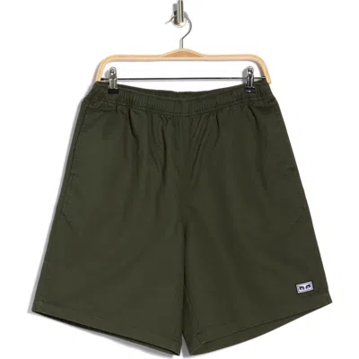 Obey Easy Relaxed Cotton Twill Shorts In Brown