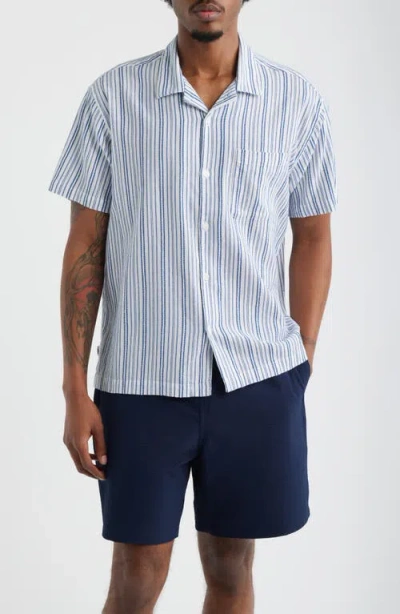 Obey Evans Stripe Camp Shirt In Blue