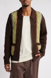 Obey Cardigan "ezra" In Dark Brown Multi