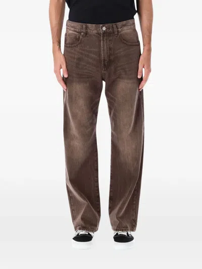 Obey Faded-effect Straight-leg Jeans In Brown