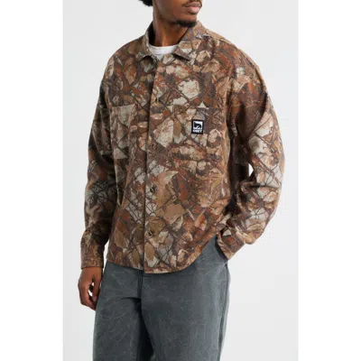 Obey Mens Multi Fence Camouflage Cotton Shirt In Brown