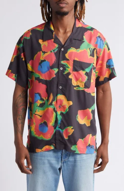 Obey Floral Camp Shirt In Black Multi