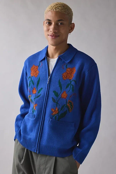 Obey Floral Zip Cardigan In Blue, Men's At Urban Outfitters