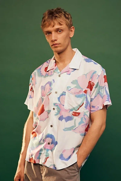 Obey Flower Woven Short Sleeve Shirt Top In Cream, Men's At Urban Outfitters