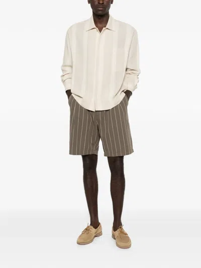 Obey Foster Pinstripe Pleated Shorts In Brown