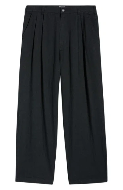 Obey Foster Pleated Linen Blend Pants In Black