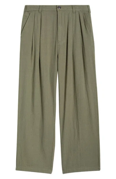 Obey Foster Pleated Linen Blend Pants In Green
