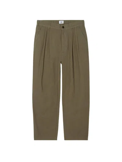 Obey Foster Pleated Linen Pants Sartorial Linen Pants Wide Leg - Smokey Olive In Green