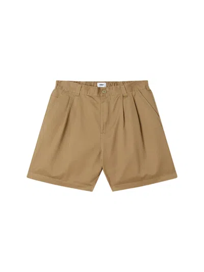 Obey Foster Pleated Shorts Sartorial Cotton Wide Leg - Mermaid In Brown