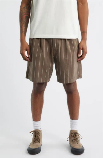 Obey Foster Pleated Stripe Shorts In Brown