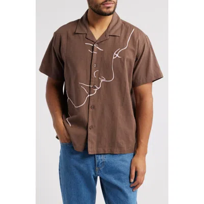 Obey Frances Cotton & Linen Camp Shirt In Dark Java Multi