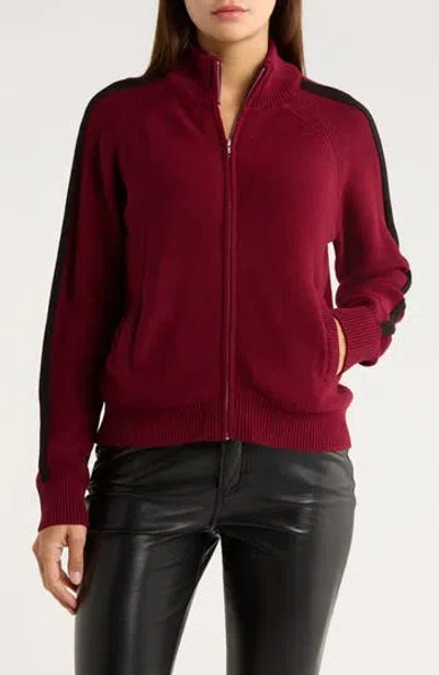 Obey Frankie Track Full Zip Sweater In Burgundy