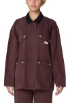 Obey Fritz Oversized Denim Barn Jacket In Chocolate Faded Wash, Women's At Urban Outfitters In Burgundy