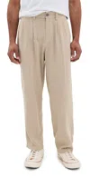 Obey Fubar Linen Pleated Pants Oatmeal In Oatmeal