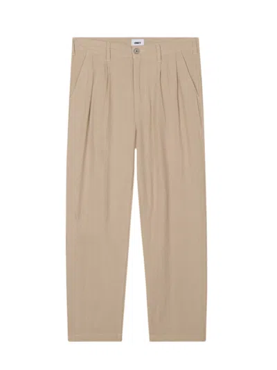 Obey Fubar Linen Pleated Pants Sartorial Linen Pants Tapered Fit - Oatmeal In Yellow