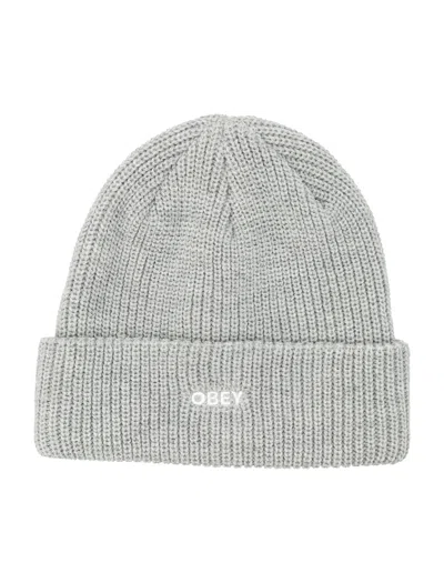 Obey Logo-embroidered Beanie In Gray