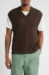 Obey Garrett Textureblock Cotton V-neck Sweater Vest In Java Brown