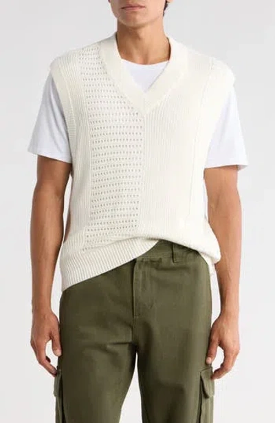 Obey Garrett Textureblock Cotton V-neck Sweater Vest In White