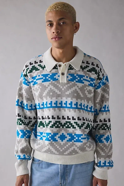 Obey Geo Pattern Polo Sweater In White, Men's At Urban Outfitters