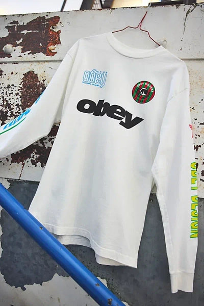 Obey Global Logo Long Sleeve Tee In White, Men's At Urban Outfitters