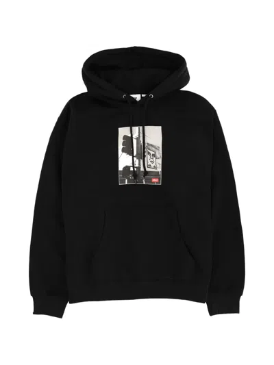 Obey Graphic Hooded Hoodie In Black