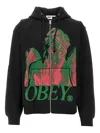 Obey Graphic-print Zipped Hoodie In Black