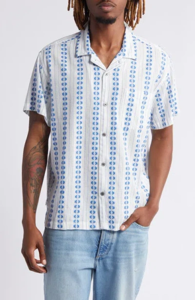 Obey Harmony Floral Stripe Camp Shirt In Blue