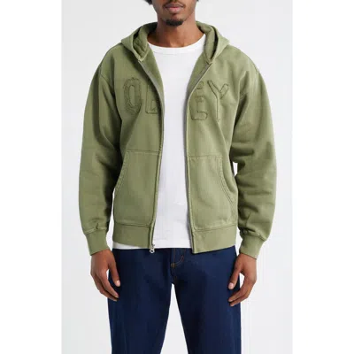 Obey Hybrid Faded Cotton French Terry Zip Hoodie In Green