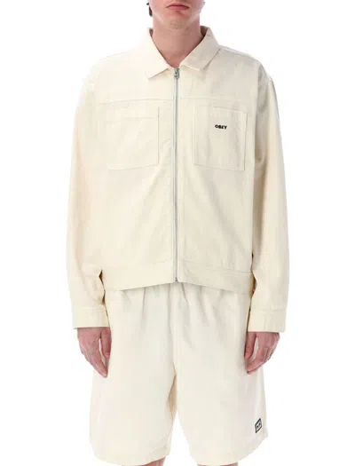 Obey Icon Hardwork Zip Denim Jacket In Unbleached