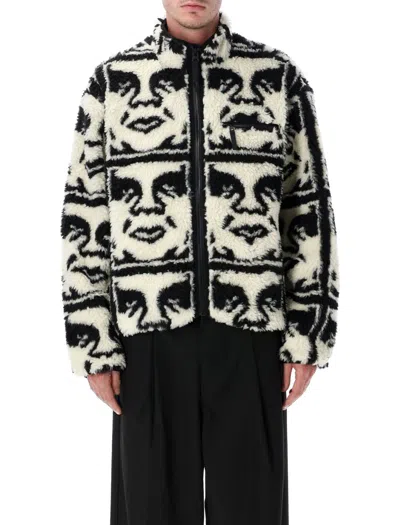 Obey Repeated Icon Sherpa Jacket In Multi