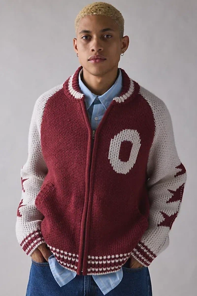 Obey International Cowichan Zip Sweater In Maroon, Men's At Urban Outfitters In Burgundy