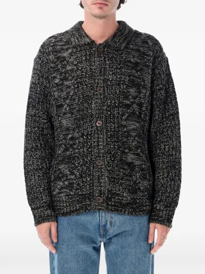 Obey Isar Cable-knit Button-up Cardigan In 그레이