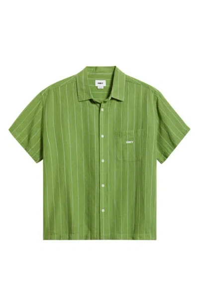 Obey Joe Stripe Short Sleeve Button-up Shirt In Green