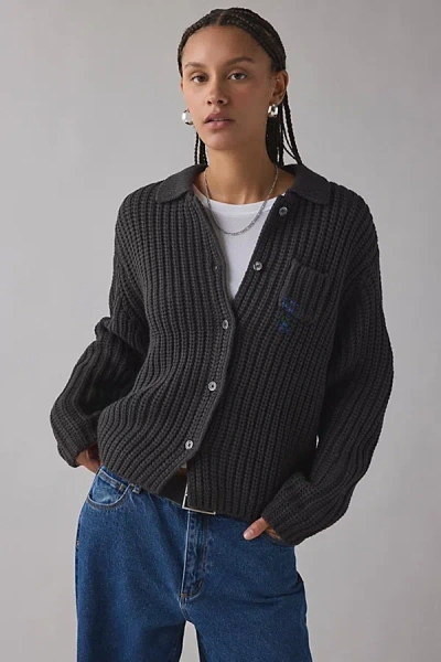 Obey Julian Button Down Oversized Sweater In Dark Grey, Women's At Urban Outfitters In Gray