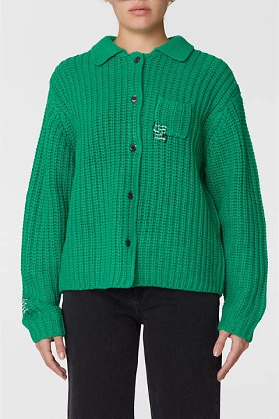 Obey Julian Button Down Oversized Sweater In Green, Women's At Urban Outfitters