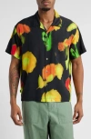 Obey Kinney Floral Print Camp Shirt In Black Multi