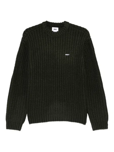 Obey Knitted Crew-neck Sweater In Green