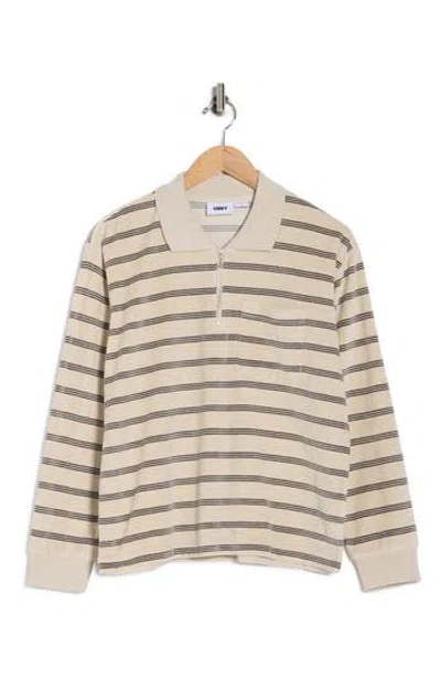 Obey Laurel Stripe Long Sleeve Polo In Neutral