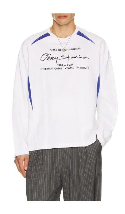 Obey League Long Sleeve Tee In White