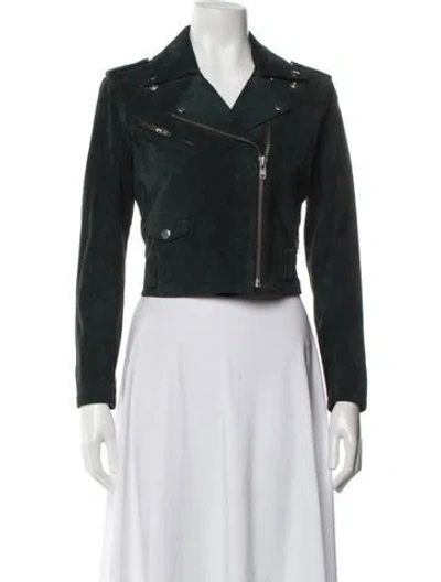 Pre-owned Obey Leather Biker Jacket In Green