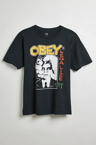 Obey Legalize It Tee In Black, Men's At Urban Outfitters In Blue