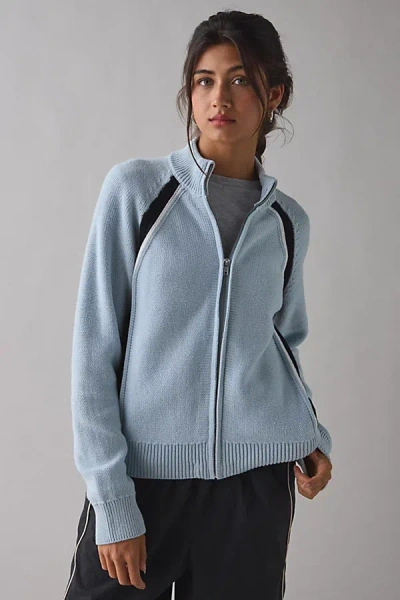 Obey Lizzie Zip-front Mock Neck Sweater In Light Blue, Women's At Urban Outfitters