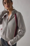 Obey Lizzie Zip-front Mock Neck Sweater In Oatmeal Heather, Women's At Urban Outfitters In Gray