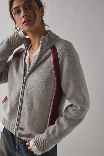 Obey Lizzie Zip-front Mock Neck Sweater In Oatmeal Heather, Women's At Urban Outfitters In Gray